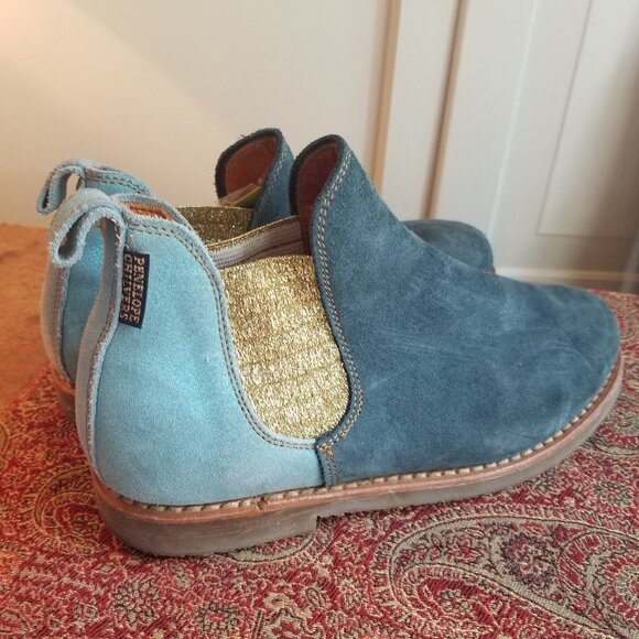 PENELOPE CHILVERS Blue Turquoise Gold Safari Chelsea Ankle Boots US 7.5 / 39 - Picture 1 of 6